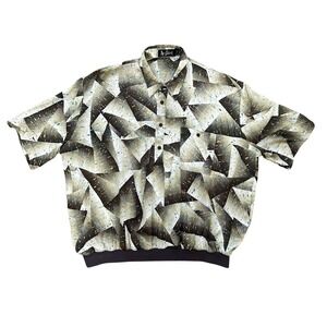 Vintage Alan Stuart Polo Shirt Mens 2X Gold Geometric Artsy Banded Retro Disco